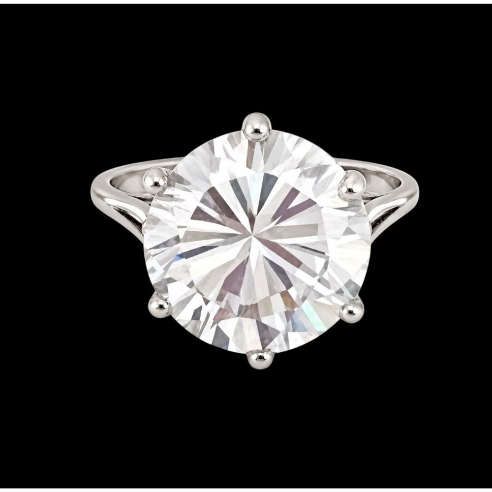 Vintage 1970s Ring Size 8 Uncas CZ Solitaire Round Cut White Gold Plated - 14S